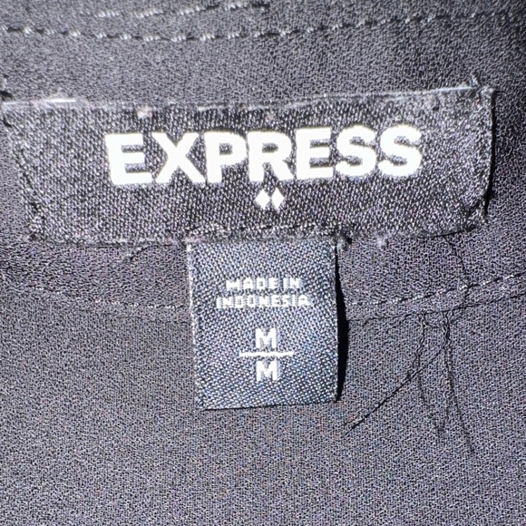 Express Black Short-Sleeve Zip-Front Blouse with Chest Pockets - Picture 3 of 3